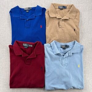 Lot 4 Polo Ralph Lauren Polo Shirts Men XL Blue Tan Red Cotton Preppy Everyday